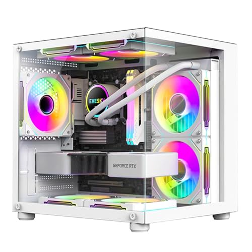 EnergyDeer パノラマミニ デスクトップ強化ガラスサイドパネルゲーミング水冷 スタイリッシュで操作簡単 (棱角,ホワイト)