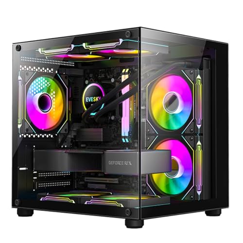 EnergyDeer パノラマミニ デスクトップ強化ガラスサイドパネルゲーミング水冷 スタイリッシュで操作簡単 (棱角,ブラック)