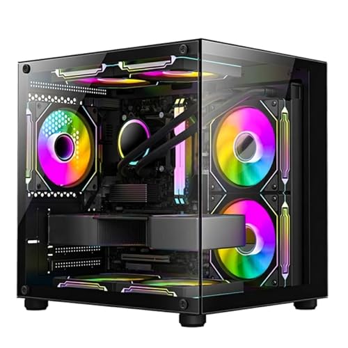 Yabure ミドルタワー 強化ガラス製 ゲーミング用途推奨 マイクロエーティーエックス・アイティーエックスマザーボード対応 空冷・水冷両対応 寸法348×280×377mm 透明パネルで内部が鮮明に見えるデザイン (B ブラック,A)