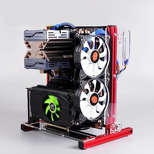 Shanrya オープンエア 、PC テストベンチ ATx M-ATX/ITX オープンシャーシ垂直垂直ハンドルオープンフレームコンピュータ オーバークロックテストプラットフォームシャーシラック (赤) Sh0153fuc7br-02