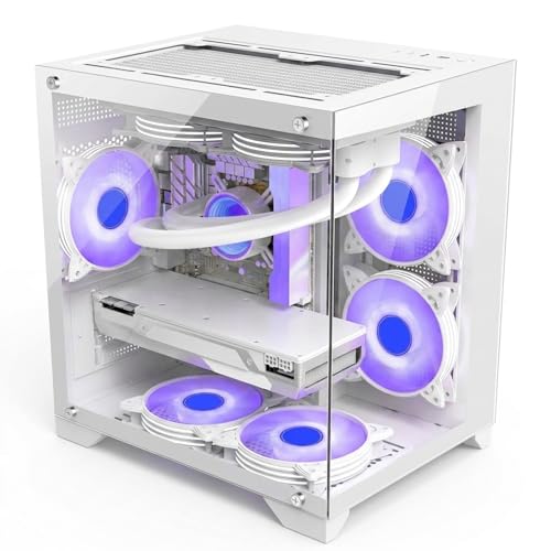 Yabure ミドルタワー 強化ガラス製 ゲーミング用途推奨 マイクロエーティーエックス・アイティーエックスマザーボード対応 空冷・水冷両対応 寸法348×280×377mm 透明パネルで内部が鮮明に見えるデザイン (ホワイト,A)