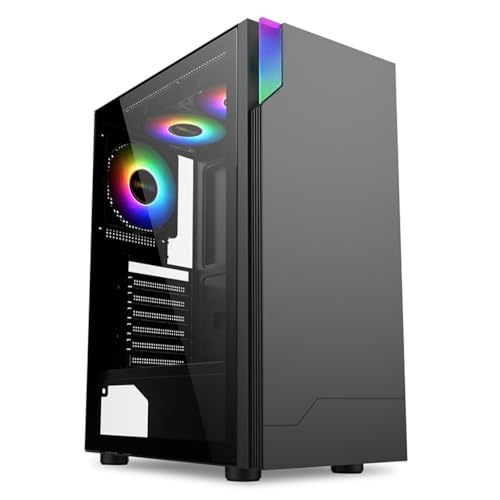 Emidor ゲーミング 、e スポーツ ゲーミング 、デスクトップ、強化ガラス、透明なサイド パネルとカラー照明付き、コンピューターに適しています。 (黒です)
