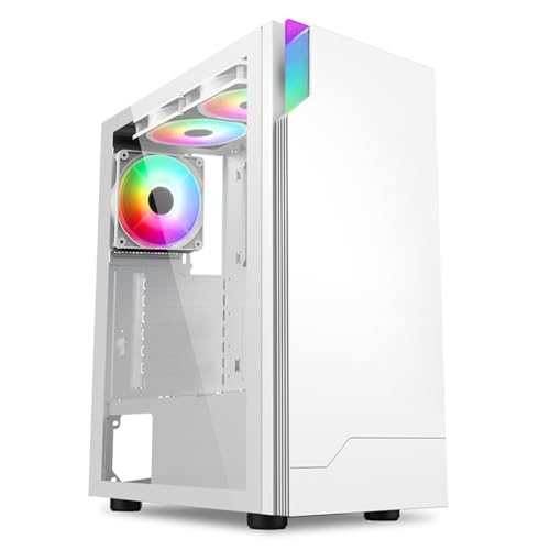 Emidor ゲーミング 、e スポーツ ゲーミング 、デスクトップ、強化ガラス、透明なサイド パネルとカラー照明付き、コンピューターに適しています。 (白です)