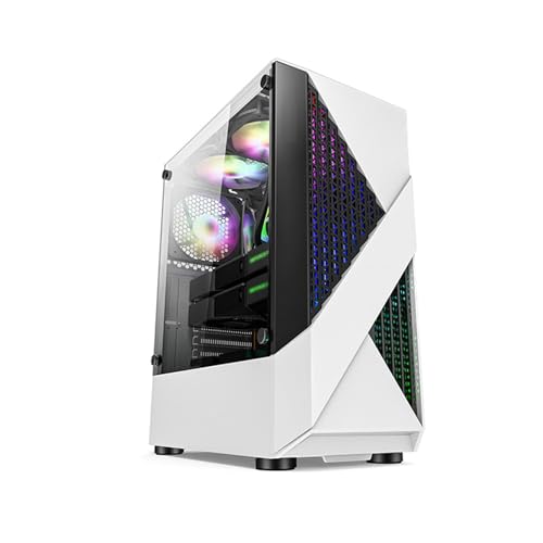 ARrase PC ゲーム 、ミッドタワー ATX/M-ATX/ITX 、6 ファン搭載、USB3.0、強化ガラスサイドパネル、水冷サポート、簡単なケーブル管理 (Color : White)