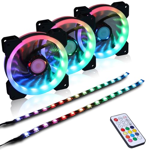 DS leddess DS 120mm ワイヤーレインボー RGB ファン コントローラー付き 用 ATX フルタワー ミドルタワー LEDファン 3パックキット LEDストリップ2パック 第1世代 ハブボックス Aシリーズ DS-D03