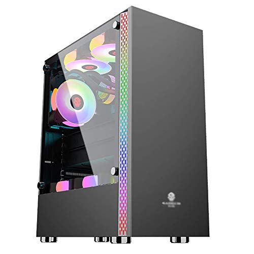 LyxosVee ATX ミッドタワーゲーミング 、ATX、マイクロATX、およびミニITX-PCゲーミング 、トップUSB3.0 / USB2.0 /オーディオポート、強化ガラスサイドパネルおよびRGBライトバー (Color : Black)