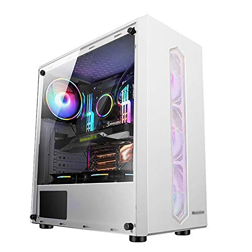 LyxosVee ホワイトミッドタワーATX/M-ATX/MINI-ITX PCゲーム 、強化ガラス、I / OパネルUSB3.0 / USB2.0 /オーディオポート、サポート水冷