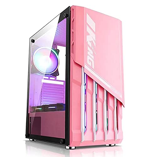 ZXFF コンピュータゲーム 、ミッドタワーATX/M-ATX/MINI-ITX PCゲーム機、強化ガラスパネル、USB3.0 / USB 2.0、スマートRGB照明、デスクトップコンピュータに適しています。 (Color : Pink)