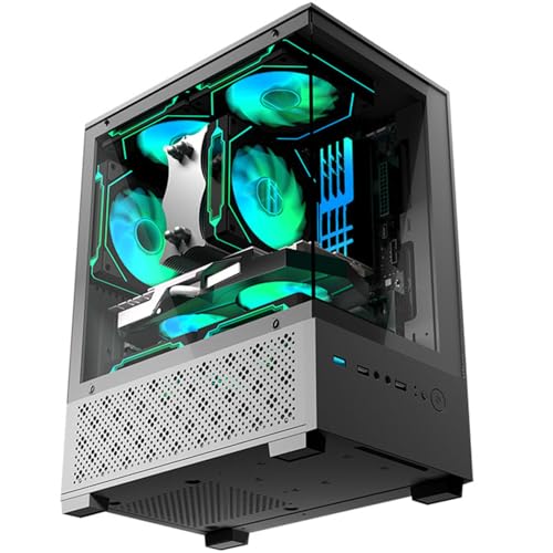 TGDGAMER Micro ATX 、MATX、ITX 、120mm ARGBファン2個がプリインストール済み、パノラマビュー強化ガラスフロント&サイドパネル、ブラック T8-TGDGAMER