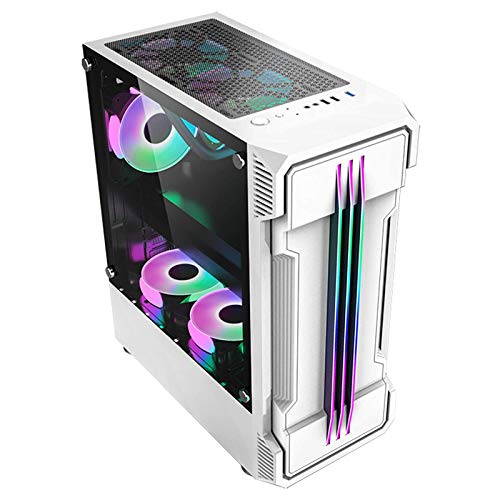 ZXFF ATX ミッドタワーゲーム 、ATX/M-ATX/ITX-PCゲーム 、トップUSB3.0オーディオポート、強化ガラスサイドパネル、RGBライトバー、サポート水冷 (Color : White)