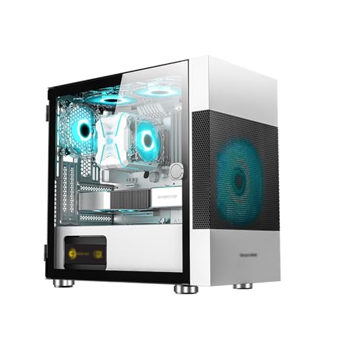 ARrase ミッドタワーゲーミング 、6x120mmファン搭載 、強化ガラスサイドパネル、M-ATX ITX対応、USB 3.0、水冷対応 (Color : White)