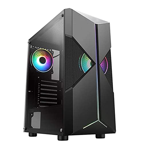 ZXFF 中央タワーコンピュータ 、ATX/M-ATX/ITX-PCゲームキャビネット、強化ガラスサイドパネル、USB3.0 / USB 2.0、照明ストリップが付属しており、水冷をサポート (Color : Black)