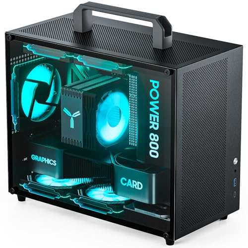 JOYJOM Micro ATX Mini PC コンピューター Matx - 最適化されたエアフロー - リアケーブル管理 - フルサイズのGPU対応 - 240mmリキッドクーラー - 取り外し可能なキャリーハンドル - 強化ガラス - ブラック PS110