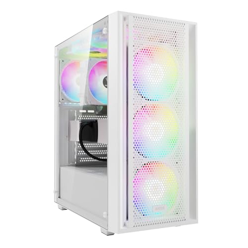 GAMDIAS AURA GC2 ELITE ホワイト ARGB対応 ATX ミドルタワー 120mm ARGBファン×4搭載 メッシュフロントパネル 強化ガラスサイドパネル 工具不要設計 AURA GC2 E WH A