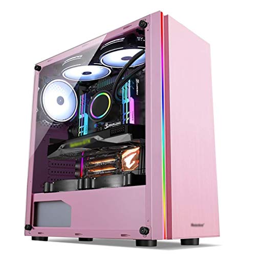 ZXFF コンピュータ 、ミッドタワーATX/M-ATX/ITX PCゲームシェル、マジックライトバー、USB3.0 / USB 2.0×強化ガラスサイドパネルケーブル管理システムピンク