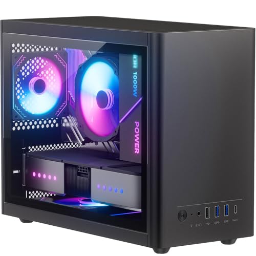 JOYJOM マイクロATX 2x90mm RGBファンがプリインストール済み、パノラマ強化ガラス14.6L Matx ITX Mini 、Type Cと2xUSB3.0、高風量、135mm CPUクーラー、310mm GPU、ATX PSUをサポート PS091