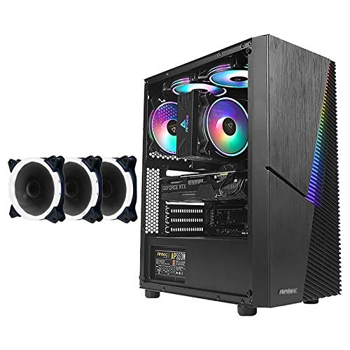 LyxosVee PCゲーミング 、ATXミッドタワーゲーミング 、1つの強化ガラスウィンドウ、I / OパネルUSB3.0 / USB2.0 /オーディオポート、ARGBライトバーとホワイトファン付き