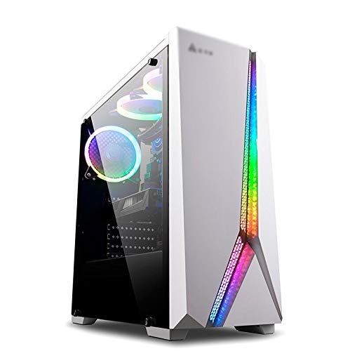LyxosVee PCゲーミング 、ATX ミッドタワーゲーミング 、1強化ガラスウィンドウ、I / OパネルUSB3.0 / USB2.0 /オーディオポート、RGBライトバー照明 (Color : Black)