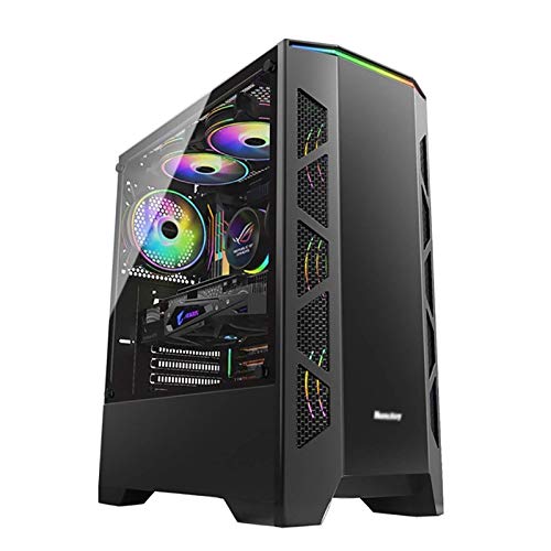 LyxosVee PCゲーミング 、ATX ミッドタワーゲーミング 、1強化ガラスウィンドウ、I / OパネルUSB3.0 / USB2.0 /オーディオポート、RGBライトバー照明 (Color : Black)