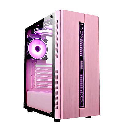 ZXFF ゲーム 、ミッドタワーATX/M-ATX/ITX PCゲームキャビネット、焼き付けられたガラスサイドパネル、3色ファン、USB3.0 / USB 2.0、パーソナライズパネルを含むUSB3.0 / USB 2.0 (Color : Pink