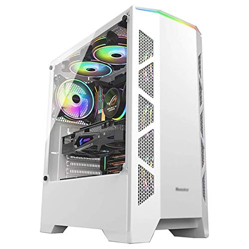 LyxosVee PCゲーミング 、ATX ミッドタワーゲーミング 、1強化ガラスウィンドウ、I / OパネルUSB3.0 / USB2.0 /オーディオポート、RGBライトバー照明 (Color : White)