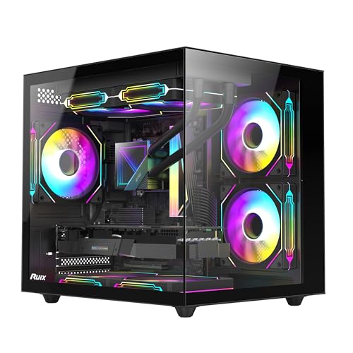 RUIX (ルイックス) OV502 | M-ATX | 120mm Prism ARGB PWMファン3個がプリインストール済み | 180°パノラマビュー強化ガラス | ゲーミング | USB 3.0 (ブラック)