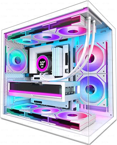 HYXN H3 HYXN ATX - インフィニティミラーPWM ARGBファン6個付き - コンパクトなデュアルキャビティミッドタワーPCゲーム - Type-C 3.2-360mmラジエーターサポート付き、ホワイト