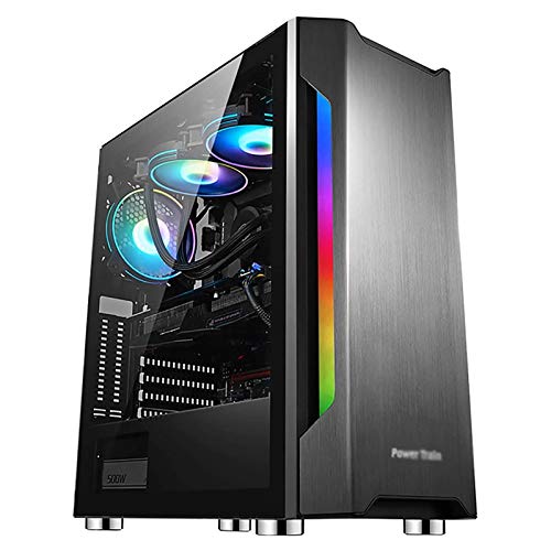 LyxosVee ATX ミッドタワーゲーミング 、ATX、マイクロATX、ミニITX、E-ATX-PCゲーム 、USB3.0 / USB2.0 /オーディオポート、1.2mmアルミニウムパネル、RGBライトバー (Color : Black)