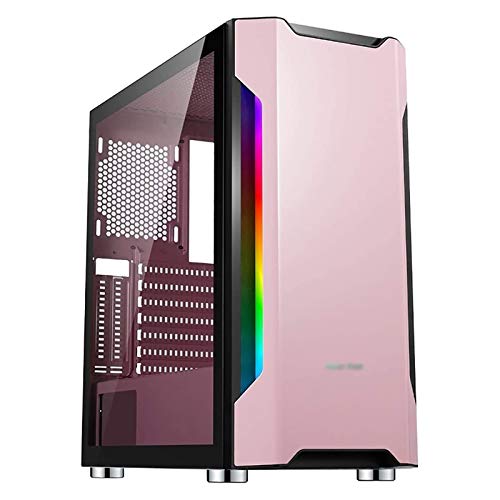 LyxosVee ATX ミッドタワーゲーミング 、ATX、マイクロATX、ミニITX、E-ATX-PCゲーム 、USB3.0 / USB2.0 /オーディオポート、1.2mmアルミニウムパネル、RGBライトバー (Color : Pink)