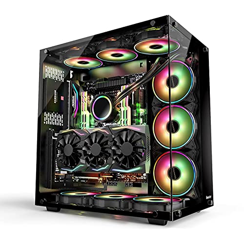 ZXFF コンピュータ 、ミッドタワーATX/M-ATX/MINI-ITX PCゲーム機、強化ガラスサイドパネル、USB3.0 / USB 2.0、空冷をサポート (Color : Black)