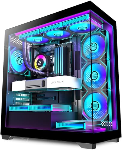 ANSAITE 7 PWM ARGB ファン プリインストール済み ミッドタワー ゲーミング パノラマ強化ガラス コンピュータ Type-C付き 360mmラジエーター対応 ブラック C9 C9-black-uk