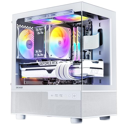 OKINOS オキノス Aqua 3 Micro ATX MATX 120mm ARGBファン3個付き パノラマビュー強化ガラスフロント&サイドパネル Type Cポート付き ホワイト, OKICC-AQUA3-MATXW-H3WA