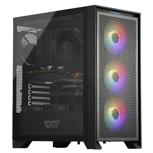 darkFlash ATX コンピューター 、3 x 120mmファン、メッシュフロントパネル付きゲーミングコンピュータ 、強化ガラス製サイドパネル、エアフローミッドタワー (ブラック) DRX70