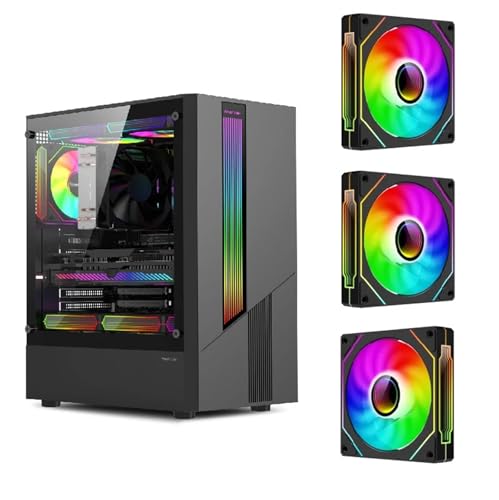 EMNXSDKT 互換性がありますパワートレイン ES500 ゲーミング と互換性があり、RGB ライトストリップ付きサイド透明パネル、ATX M-ATX ITX マザーボードをサポート(ES500 Black 4Prox3)