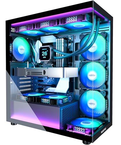 MUSETEX ATX 7 PWM ARGB ファン搭載済み Type-C ミッドタワー フルビューデュアル強化ガラス付き ゲーミング ブラック(K2)