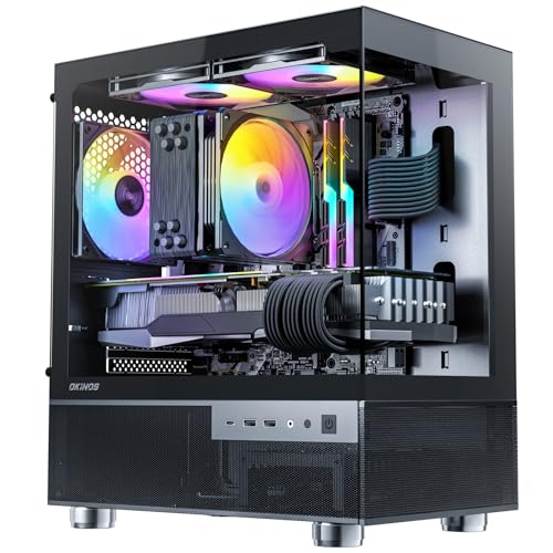 OKINOS オキノス Aqua 3 Micro ATX MATX 120mm ARGBファン3個付き パノラマビュー強化ガラスフロント&サイドパネル Type Cポート付き ブラック, OKICC-AQUA3-MATXB-H3BA