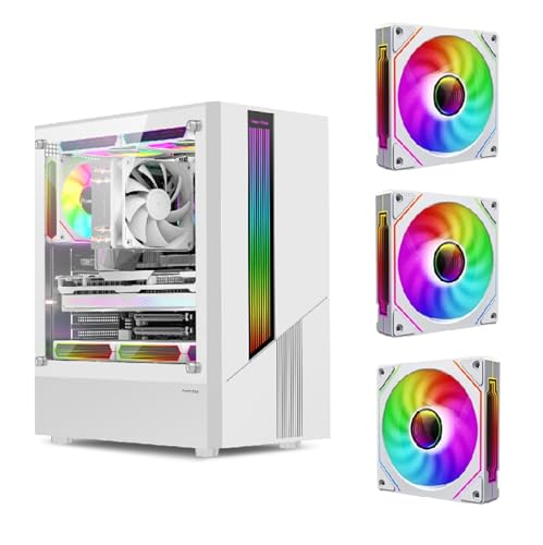 EMNXSDKT 互換性がありますパワートレイン ES500 ゲーミング と互換性があり、RGB ライトストリップ付きサイド透明パネル、ATX M-ATX ITX マザーボードをサポート(ES500 White 4Prox3)