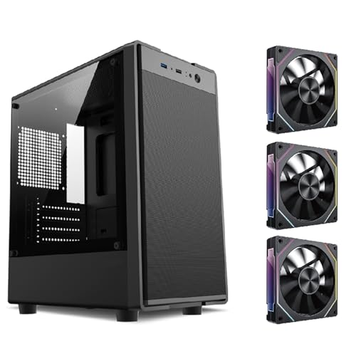 EMNXSDKT 互換性がありますパワートレインフライングMATXゲーミング と互換性があり、鉄メッシュエアフローデザインとU3インターフェイスを備えたサイド強化ガラスシャーシ(Flying 3 BK Regular)