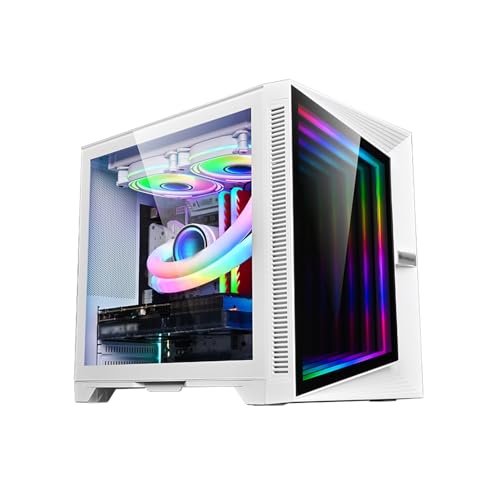 ARrase コンピュータゲーム 、ホワイトミッドタワーM-ATX ITX 、 4ファン、水冷サポート、強化ガラスサイドパネルDIY 、USB 3.0