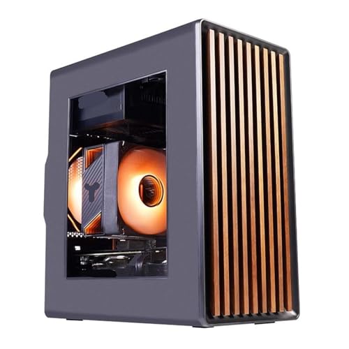 EMNXSDKT 互換性がありますWJCOOLMAN Craftsman 3 MATX 、木製ストリップデザインの透明ガラスパネル、ミニデスクトップビジネス&ゲームシャーシと互換性があります。(Black 5Prox3)