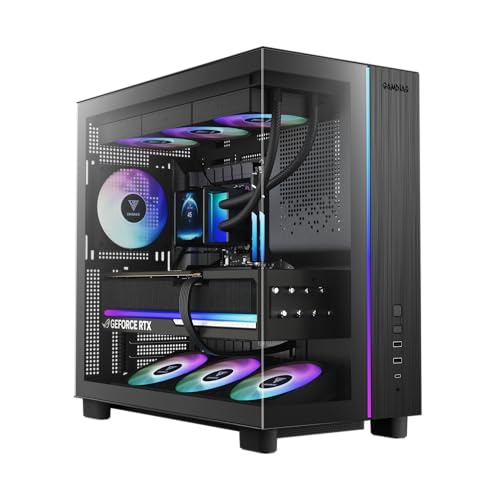 GAMDIAS (ガムディアス) ATLAS M4 ATX ミッドタワー ゲーミング 、フルビュー強化ガラス、ハブ付きARGB PWMファン4台、フロントマウントPSUデザイン、BTFマザーボード対応、角度調整式エアフロー、Gen 2 Type-C