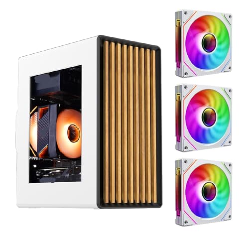 EMNXSDKT 互換性がありますWJCOOLMAN Craftsman 3 MATX 、木製ストリップデザインの透明ガラスパネル、ミニデスクトップビジネス&ゲームシャーシと互換性があります。(White 4Prox3)