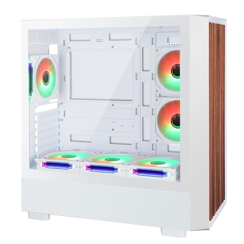 T.F.SKYWINDINTL D2-W-F 高風量 強化ガラス製サイドパネル ミッドタワー ATX - ウォールナットウッドフロント ARGB PWMファン6個付き デュアルチャンバー ゲーミングシャーシ 360mm RAD サポート ATX/mATX/ITX マザーボ