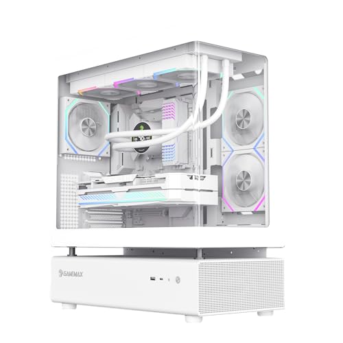GAMEMAX ミッドタワー ゲーミング パノラミック曲面ガラスフロント搭載 ATX/M-ATX/ITX対応 7スロット拡張 最大415mm GPU対応 ARGBファン6基搭載 RMT-APコントローラー＆リモコン付き (N80 WH) GMX-N80-WH