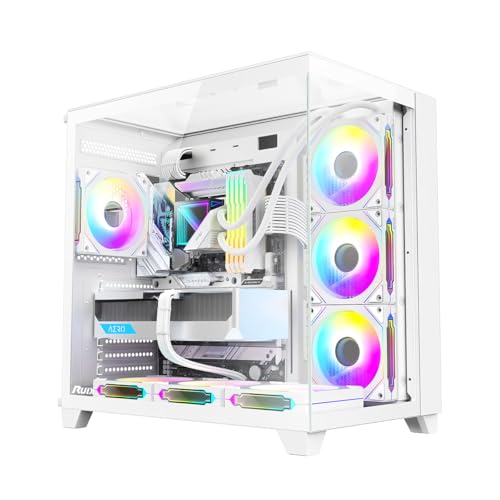 RUIX (ルイックス) OV403 | ATX | 120mm プリズム ARGB PWMファン 4個 | 3面強化ガラス | ゲーミング | USB 3.0 | Type C (ホワイト)