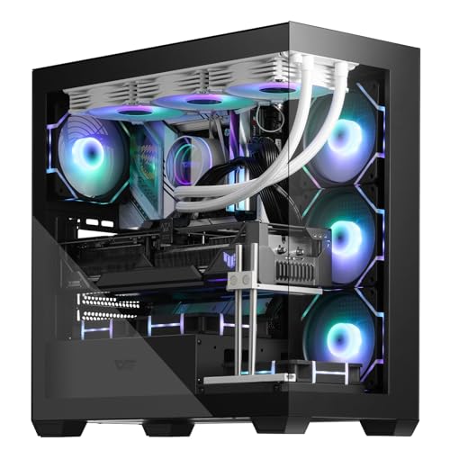 darkFlash ATX ミッドタワー 、PWM ARGBファン4台をプレインストール、 、フルビューデュアル強化ガラスゲーミング 、タイプCポート、最大360mm水冷ラジエーターをサポート(ブラック) DS900