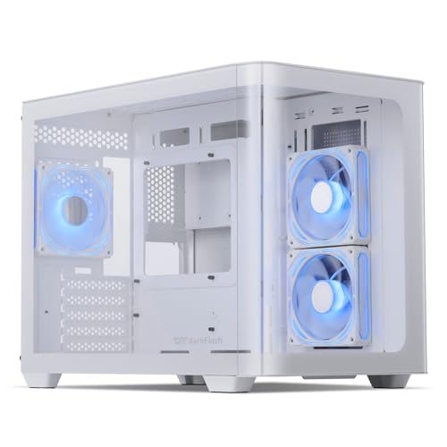 darkFlash Micro-ATX ゲーミング MATX 120mm ARGBファン3個付き パノラマビュー デュアル強化カーブガラスコンピュータ USB 3.0ポート デュアル360mm AIO対応 ホワイト(DPW90M) DWP90M