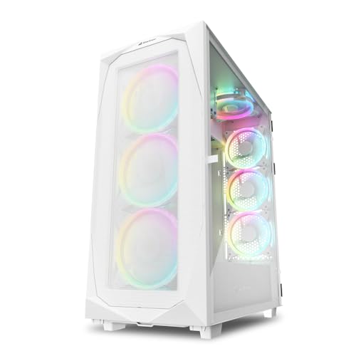 Sharkoon ゲーミング REV300 White ARGBファン7基搭載 ATX/E-ATX/Micro-ATX/Mini-ITX規格対応 強化ガラス マザーボード90度倒立構造 SHA-REV300 WT 日本