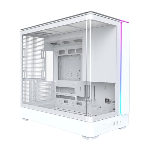 Montech King 15 Micro-ATX 、湾曲したパノラマガラス、煙突風冷却、デュアルチャンバーデザイン、360mmラジエーターサポート、次世代GPUおよび高性能システム用のコンパクトビルド、ホワイト KING15W