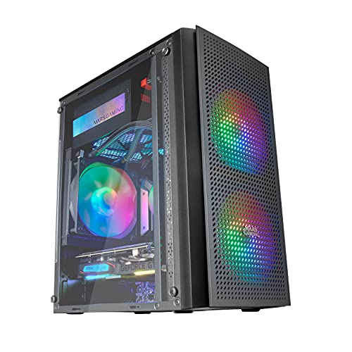 Mars Gaming MARSGAMING MC300 ブラック マイクロATX 強化ガラス フロントメッシュ 3xFRGB ファン
